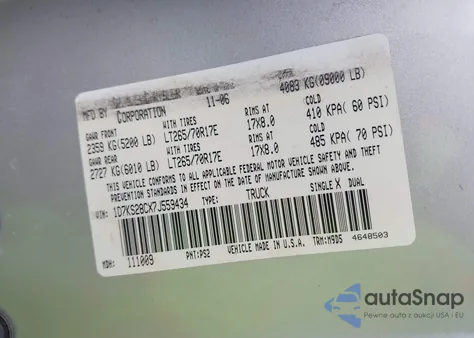 2007 Dodge Ram 2500 Slt/Trx4 Off Road/Sport/Power Wagon z USA, uszkodzony, nr VIN 1D7KS28CX7J559434